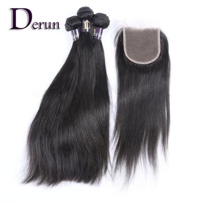 China Hot Selling Derun Brazilian Virgin Hair 9A Silky Straight Hair 3 Silky Straight Hair Bundle With Closure for sale