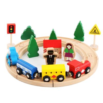 China 32pcs Slotted Toy 32pcs Train Track Model Toy Educational Children Track Car Adventure Game Parent-child Interaction Beech Train Toy for sale