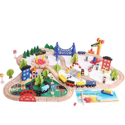 China Slot Toy Factory Customized Classic 108 Pieces Puzzle Assembled Toy Baby Gift Baby Gift Beech Track Wooden Children's Train Track Car for sale