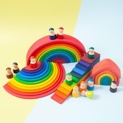 China Wooden Building Toy Baby Large Rainbow Stacker Toys For Children Creative Rainbow Building Block Montessori Toy Children Educational for sale