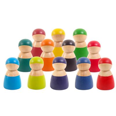 China Colorful Building Peg Dolls Wooden Toys Pretend Friends Rainbow Color Toy Montessori Toys Grimm 12 Game People Figures Doll Blocks for sale