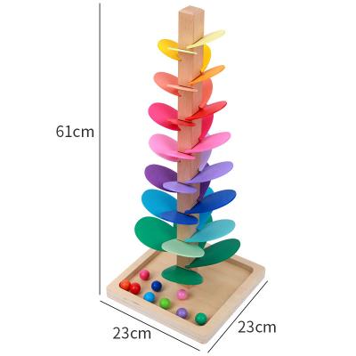 China Children's wooden toys 2021 early assembly fun toys rainbow music tree ball color patchwork petals border game alternative for sale