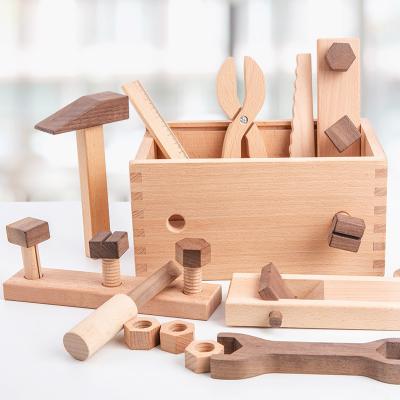 China MODEL TOY Kids Wooden Toolbox Pretend Play Set Montessori Toys Nut Disassembly Screw Assembly Simulation Repair Educational Carpenter Tool for sale