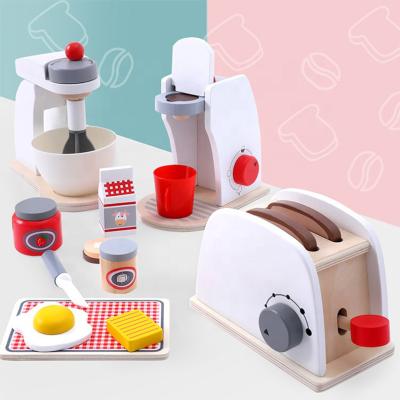 China Educational DIY Toys Wooden Kitchen Pretend Mixer Food Toaster Machine Home Baking Toy Simulation Coffee Educational Toy Wooden Baby First Grade Education for sale