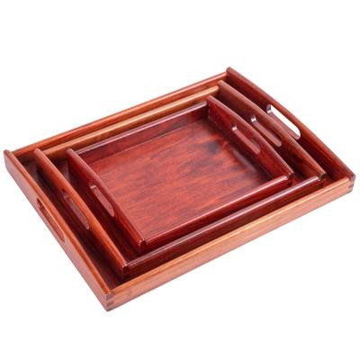 China Eco-Friendly Brown Montessori Acacia Wood Storage Learning Educational Toys For Toddlers Serving Food Tray With Handle Wooden Kids Free Form for sale