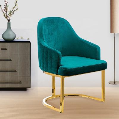 China Modern Luxury Leisure Metal Frame Living Room Accent Green Color Fabric Metal Legs Gold Chair for sale