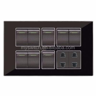 China Safety Pakistan Flat Button Mirror Black Crystal Acrylic Switch Sheet 8+2 Socket for sale