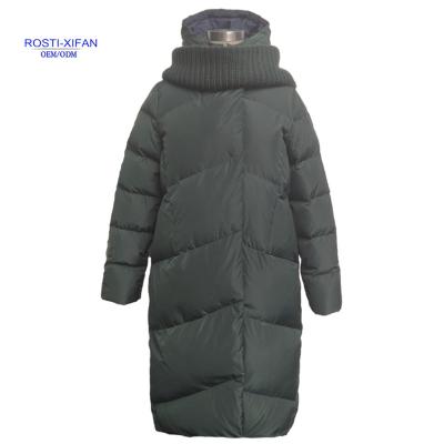 China Newest QUICK DRY Women's Duck Down Long Padded Coat with Padded Hood and Knitting Scarf for sale