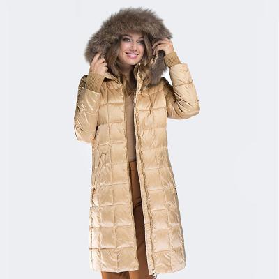 China Women's Anti-Shrink Hooded Thickened Long Down Jacket Stripper Down Parka Style Long Stripper Coat With Fur Hood for sale