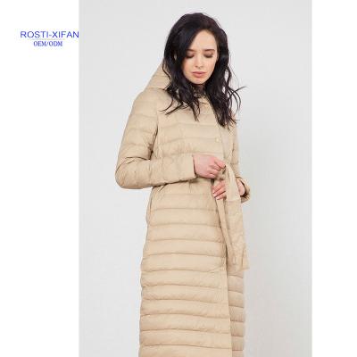 China Viable Women's Style Stripper Duck Down Coat With Hood Long Winter Outwear for sale