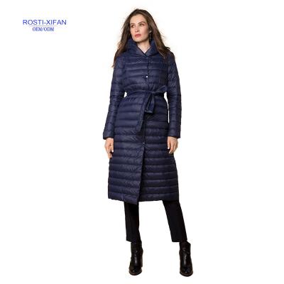 China Viable Women's Style Stripper Duck Down Coat With Hood Long Winter Outwear for sale