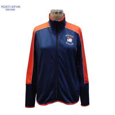 China Breathable Women Casual Sporty Simple Jackets Stand Collar In Blue And Orange Color for sale