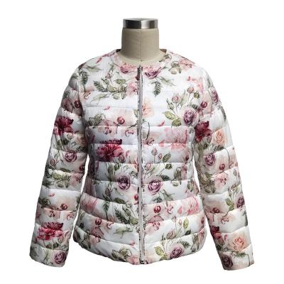 China QUICK DRY ladies down jackets artificial women's down clothes with flora print fabircs for sale