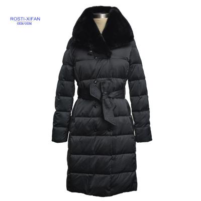 China Artificial Waterproof Ladies Down Winter Very Puffy Quilted Coat With Rex Rabbit Fur On The Artificial Collar for sale