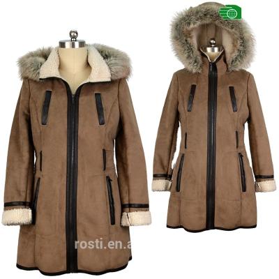 China Lady Winter Parka Warm Anti-Shrink Artificial Suede Thick Coat With Faux Fur for sale