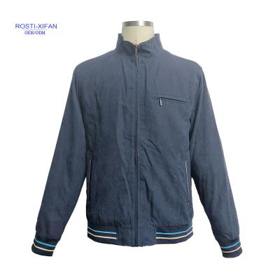 China Simple Casual Windproof Men Jackets Stand Collar For Spring Summer Season In Navy Color for sale