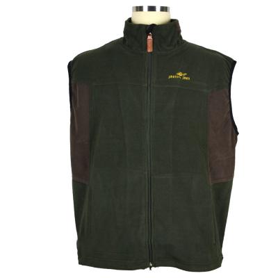 China Men Outdoor Wear Anti-pilling Fleece Dark Green Hunting Vest With Zipper for sale