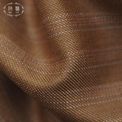 China DIMENSIONAL Worsted Suit Fabric, Brown Vertical Stripe Woolen Ramie Fabric, Fall Mens Suit Spring and Woolen Silk Canvas for sale