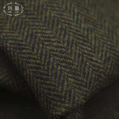 China ONE SIZE green herringbone mixed coat wool blended fabric 513g spring coat and autumn skirt woolen fabric for sale