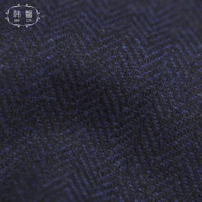 China SIZE Stain dark blue herringbone coat wool blended fabric 552g spring coat and autumn skirt woolen fabric for sale