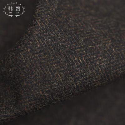 China Sustainable stain black and brown woolen fabric herringbone woolen fabric spring and winter woolen fabric and autumn coat for sale