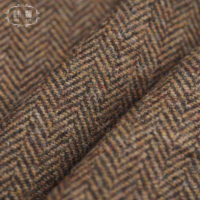 China Viable Brown Herringbone Woolen Blended Woolen Fabric Women's Coat Woolen Skirt Spring Autumn And Winter Coat Woolen Fabric for sale