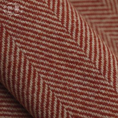 China DIMENSIONAL stain thick double sided wool fabric, tangerine red, coat skirt alpaca wool herringbone fabric for sale