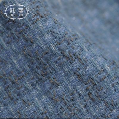 China Fancy Yarn Stain Sky Blue Fancy Yarn Coat Wool Blended Fabric, Metal Wind Silk Fragrant Autumn And Winter Skirt Woolen Spinning Fabric for sale