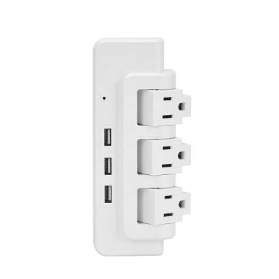 China Easy Installation New Published US 3 Outlets Rotating Wall Outlet Surge Protector Power Plug for sale