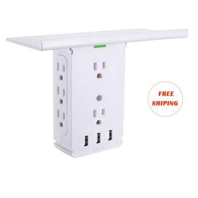 China Free Shipping 8 Pin Socket Wall Mount Surge Protector Outlet Shelf Socket Residential/General Purpose US Warehouse With USB for sale