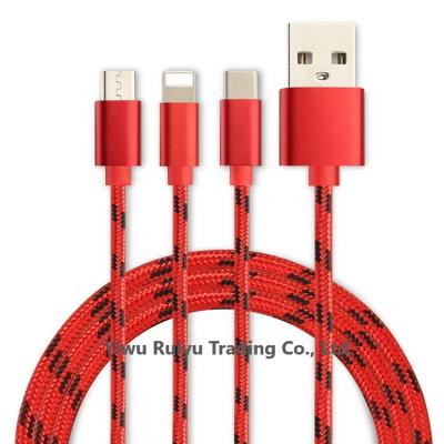 China MP3/MP4 player 5v 3a high speed usb 3 in 1 sheath pvc or braided data cable high quality for sale