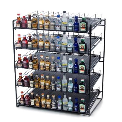 China Modernization Supermarket Metal 5 Layer Display Rack Retail Kitchen Spice Storage Rack Blocks Bottle Liquor Display Rack for sale