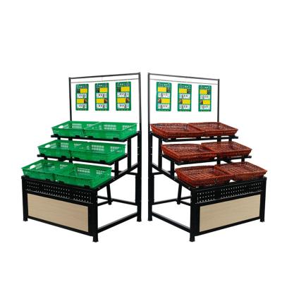 China Supermarket equipment rack single-sided hot sale agricultural product steel wooden fruit and vegetable tools display rack for sale