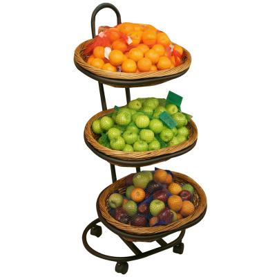 China Supermarket display baskets double-sided rattan vegetable and fruit display rack fruit vegetable display rack for sale