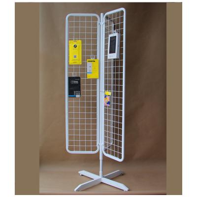 China Metal (Iron) 3 Sided Rotating Metal Wire Grid Panel Movable Display Stand For Hanging Times for sale