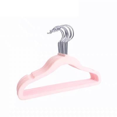 China CLASSIC Pink 0.6cm Velvet Hangers Space Saving Stainless Steel Hook Baby Hanger Velvet for sale