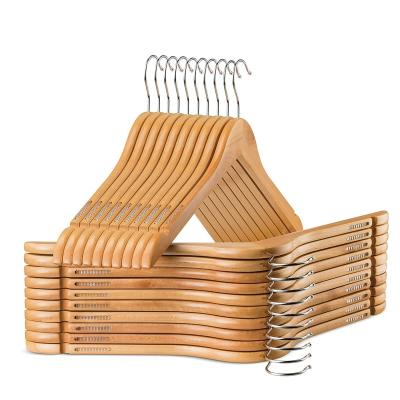 China CLASSIC natural wood wooden hanger 1.2cm non-slip custom cheap wooden hangers for clothes for sale