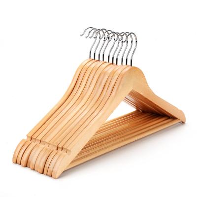 China Custom CLASSIC natural wood color 1.2cm wooden hanger cheap wooden cloth hanger with logo for sale