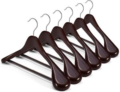 China Custom Coated Wooden Suit Hangers CLASSIC Non-Slip Wooden Hanger With Bar for sale