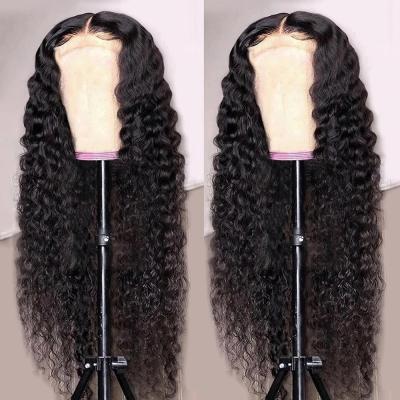 China Raw Indian Lace Frontal Transparent Human Hair Brazilian Swiss Deep Wave 10A 12A Density 180% Human Hair Lace Front Wigs for sale