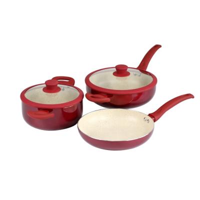 China Durable Alloy Nonstick Aluminum Frying Pan Wok Pot Marble Cookware Set for sale