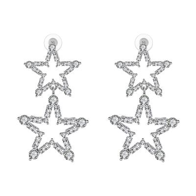 China Fashionable luxury CZ micro zircon inlay design white gold plated copper star stud earrings for women jewelry for sale