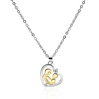 China 2020 Mothers Day Gift Trendy Luxury Mother and Son Necklace Zircon Jewelry Two Tone Heart Necklaces For Women for sale