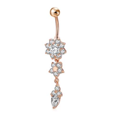 China Fashionable Exquisite 316L Surgical Steel Flower Navel Piercing Shape Multicolor Dangle Button Belly Ring for sale