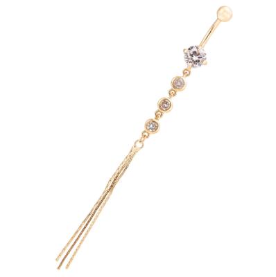 China 2019 Popular New Design Fashionable Long Tassel Chain Gold Plated CZ Crystal Full Zircon Titanium Belly Ring for sale