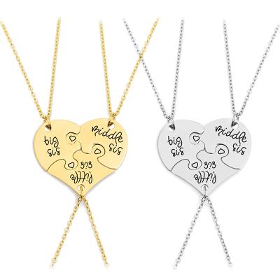 China FASHIONABLE Wholesale Gold Plated Necklace Heart Shaped Jewelry Middle Little Sister Stainless Steel Puzzle Best Big for sale