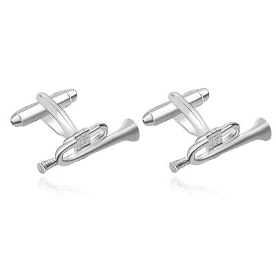 China Fashionable Novelty Metal Musical Instrument Horn Shape Cufflinks Mens Silver Color Jewelry for sale