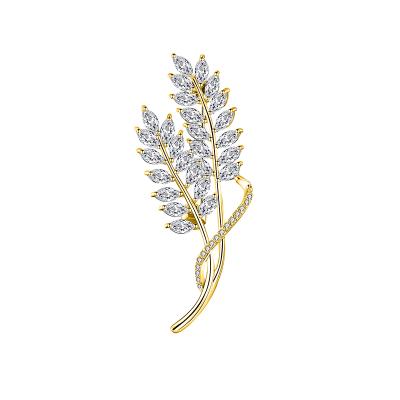 China Trendy gold plated real grain brooch with zircon jewelry new product copper setting wholesale for sale