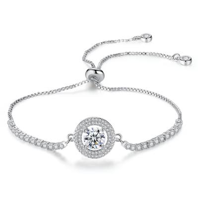 China Wholesale Fashionable White Gold Zircon Tennis Charm Silver Plated Adjustable Chain Bracelet for sale