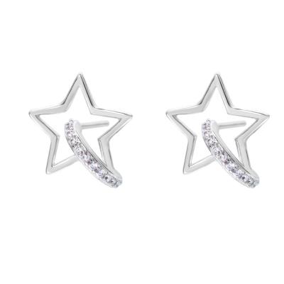 China Fashionable Cute Full CZ Diamond Zircon Design Girl White Gold Plated Silver Star Shape Stud 925 Earrings for sale